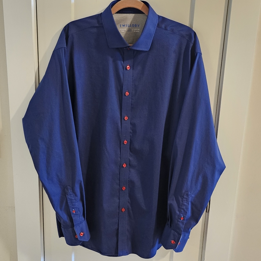 Twillory Performance Fabric Button-Down Shirt Check Blue - Size 18 36/37 XXL Tal